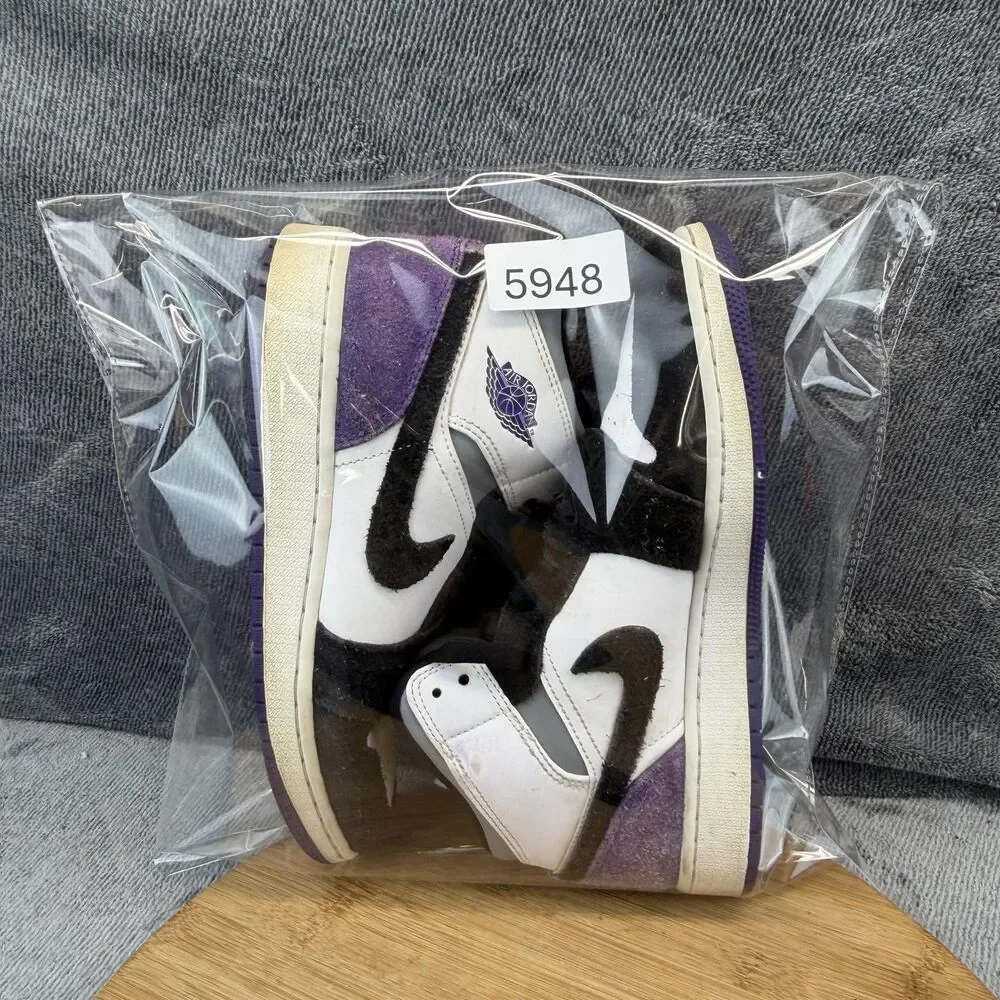 Jordan Air Jordan 1 Mid SE Shoes Boys Size 6.5Y Black Purple Sneakers BQ6931-105